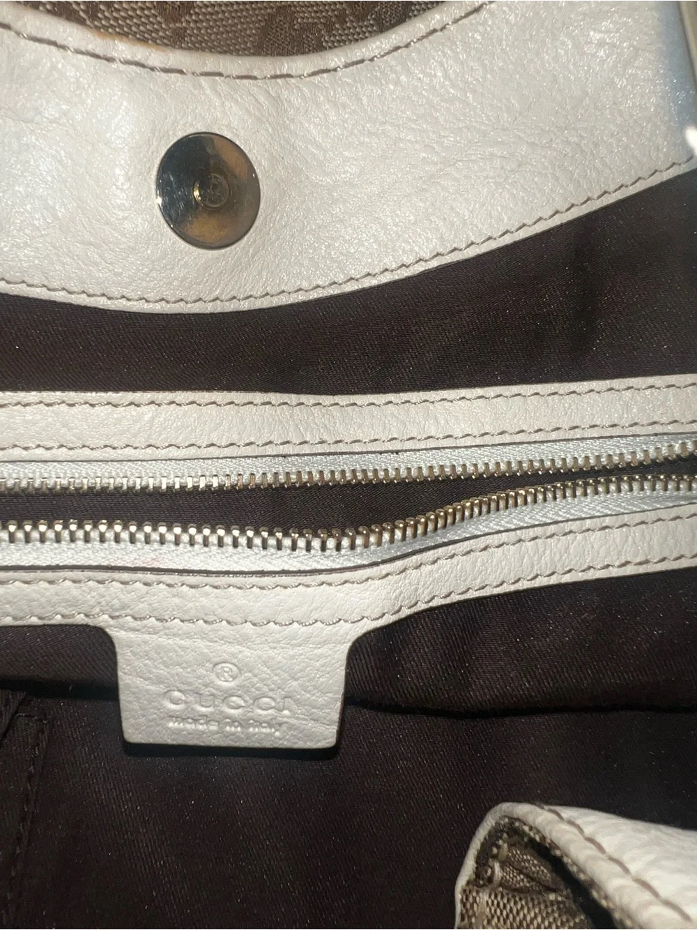 Gucci Beige GG Canvas and White Leather Hobo Bag